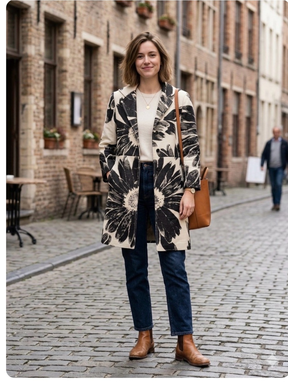 Per Se River Island Black & White Floral Wool-Blend Coat size 8